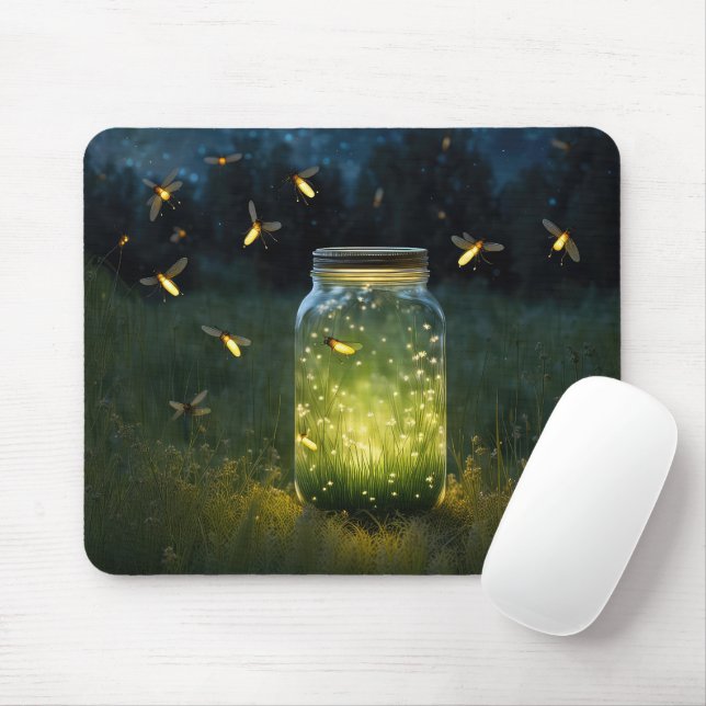 Fireflies Glowing In A Jar Mouse Mat (With Mouse)