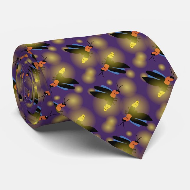 Fireflies Graphic on Purple Tie (Rolled)
