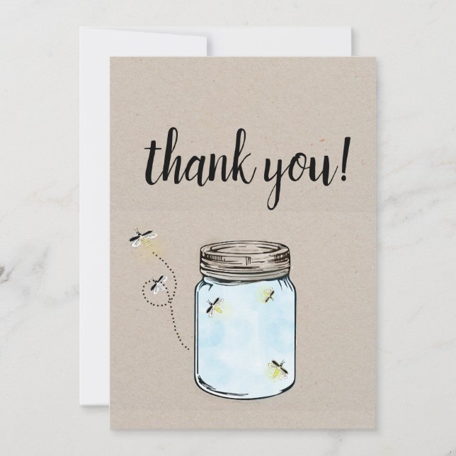 Fireflies in a mason jar thank you note (Front)