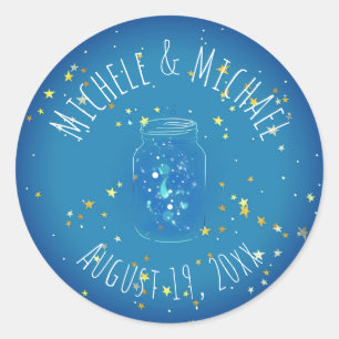 Fireflies in Jar Personalised Names Date Star Back Classic Round Sticker