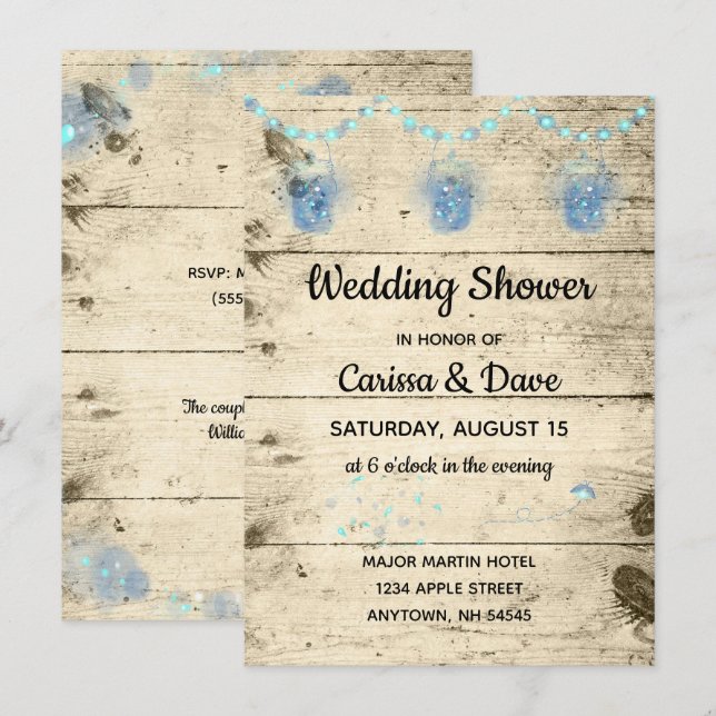 Fireflies in Jars Rustic Wedding Shower Invitation (Front/Back)