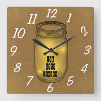 Fireflies in Mason Jar Square Wall Clock