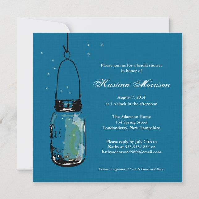 Fireflies & Mason Jar Bridal Shower Invitation (Front)