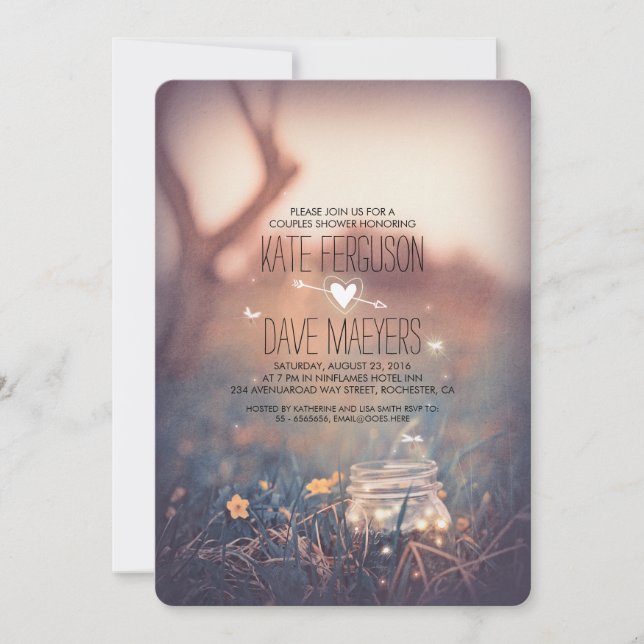 Fireflies Mason Jar Rustic Garden Couples Shower Invitation (Front)