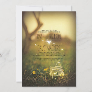 Fireflies Mason Jar Rustic Garden Engagement Party Invitation