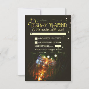 fireflies mason jar rustic garden wedding RSVP Card