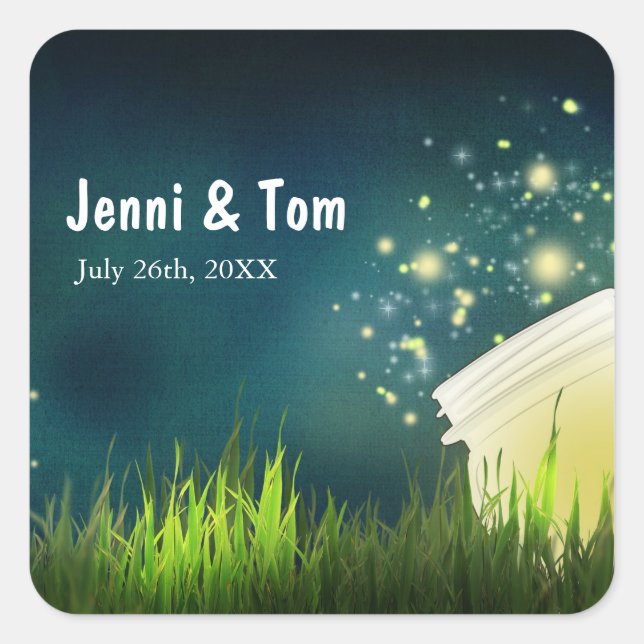 Fireflies + Mason Jar Rustic Night Wedding Sticker (Front)