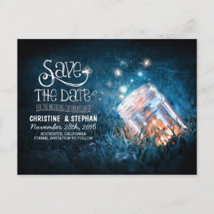 fireflies mason jar rustic romantic save the date announcement postcard