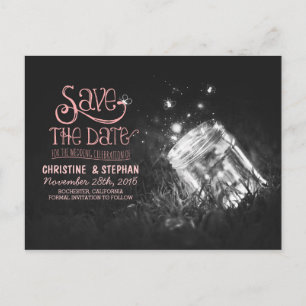 fireflies mason jar rustic romantic save the date announcement postcard