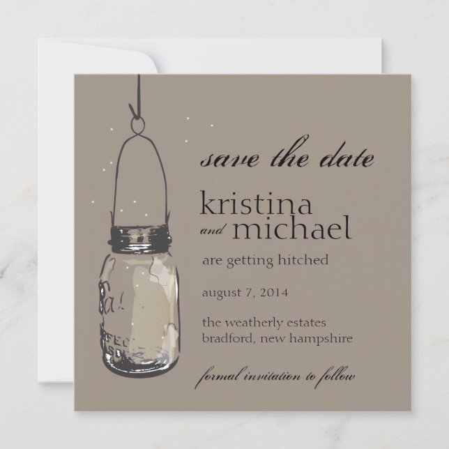 Fireflies & Mason Jar Save the Date (Front)