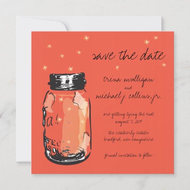 Fireflies & Mason Jar Save the Date (Front)
