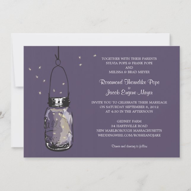 Fireflies & Mason Jar Wedding Invitations (Front)