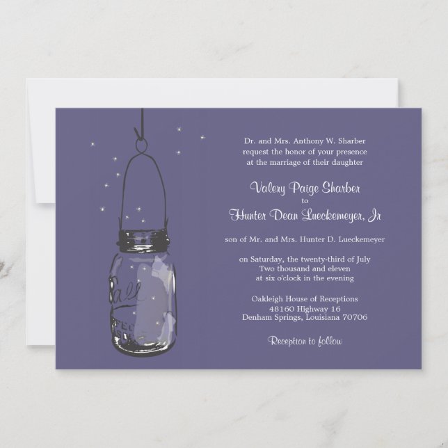 Fireflies & Mason Jar Wedding Invitations (Front)