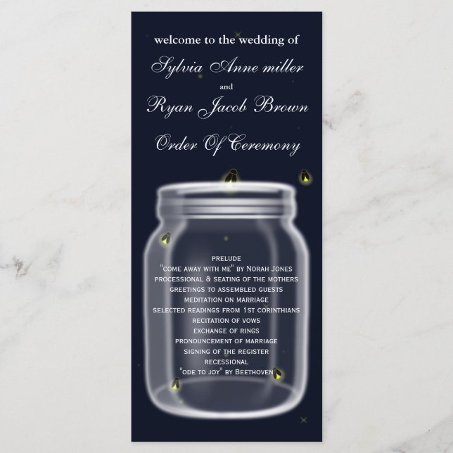 fireflies mason jar  Wedding program Programme (Front)
