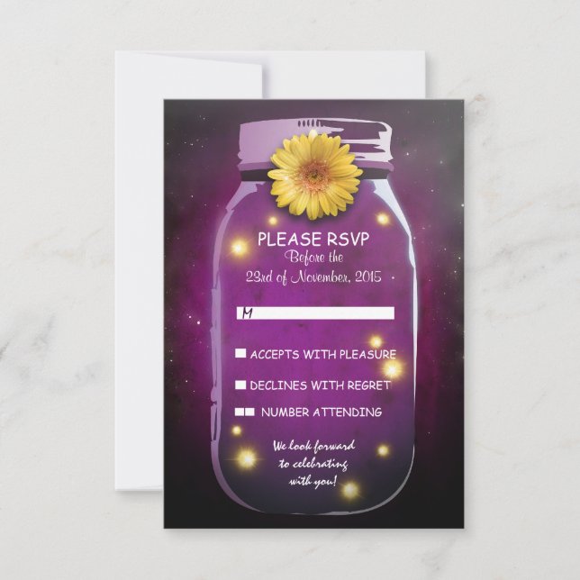 Fireflies & Mason Jar Whimsical Wedding RSVP (Front)