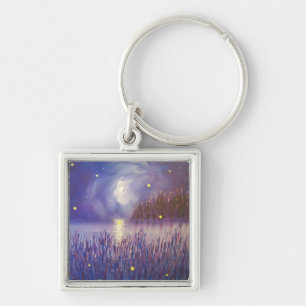 Fireflies on Silver Keychain