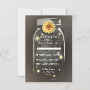 Fireflies& Rustic Mason Jar Whimsical Wedding RSVP Card