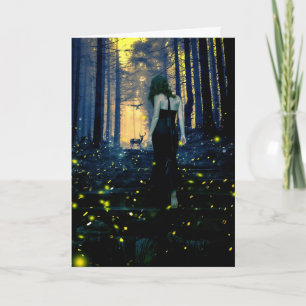 FIREFLIES & WOMAN ART GREETING CARD BLANK