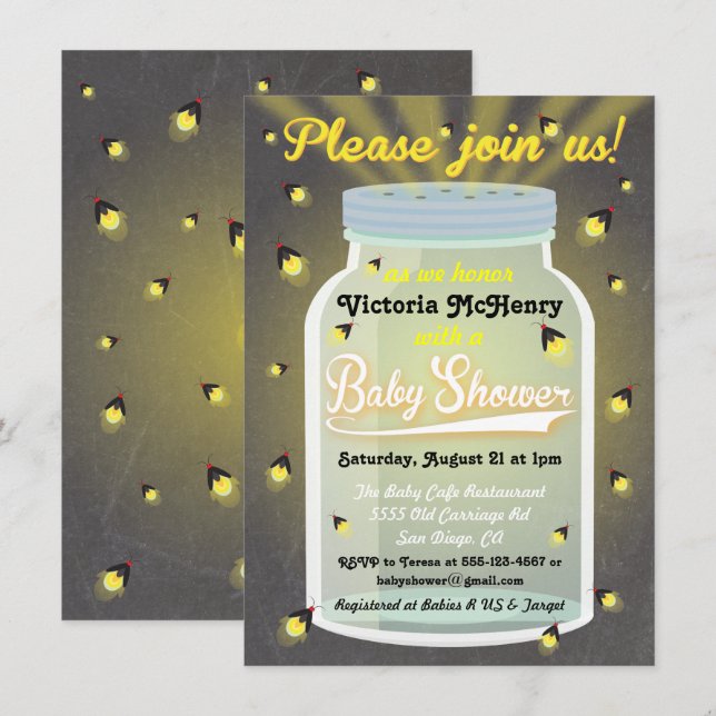 Firefly Chalkboard Mason Jar Baby Shower Invites (Front/Back)