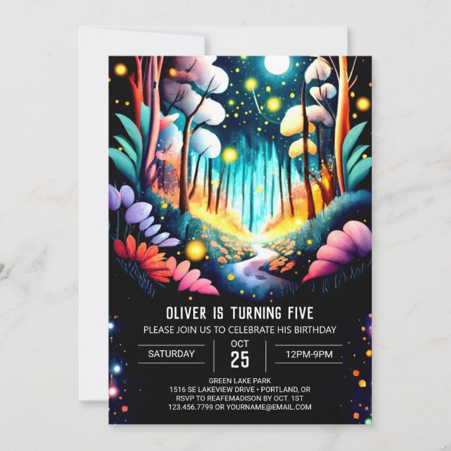Firefly Editable Forest Birthday Invitation (Front)