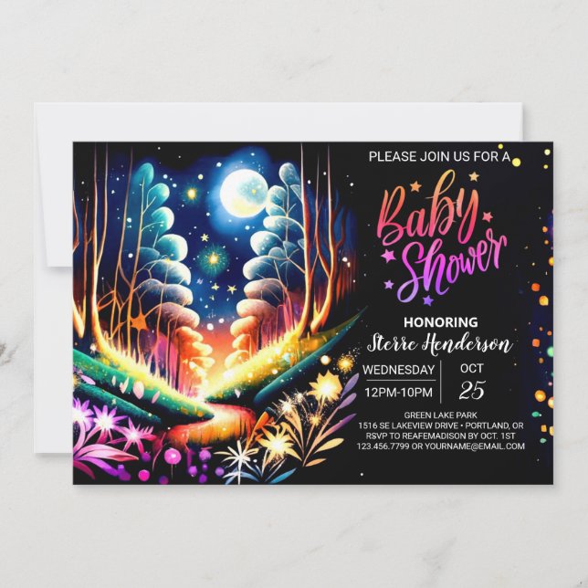 Firefly Enchantment Woodland Baby Shower Invitation (Front)