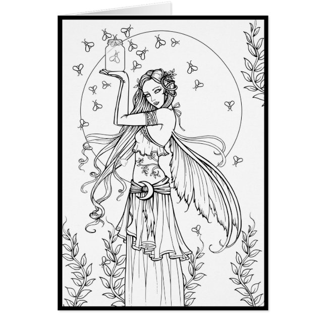 Firefly Fairy Fantasy Colour Your Own Card (Front)