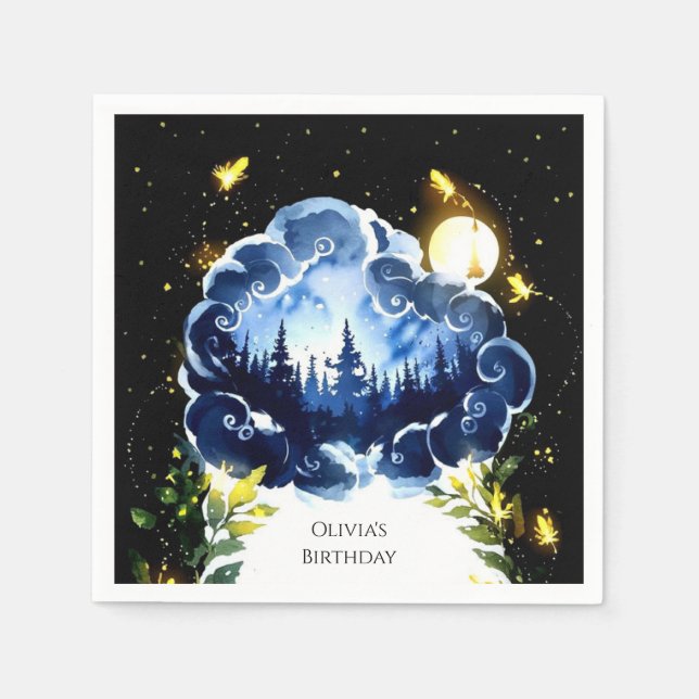 Firefly Fantasy Woodland Birthday Napkin (Front)