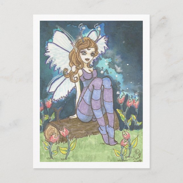 Firefly Field Striped Fairy Fantasy Art Print Postcard (Front)