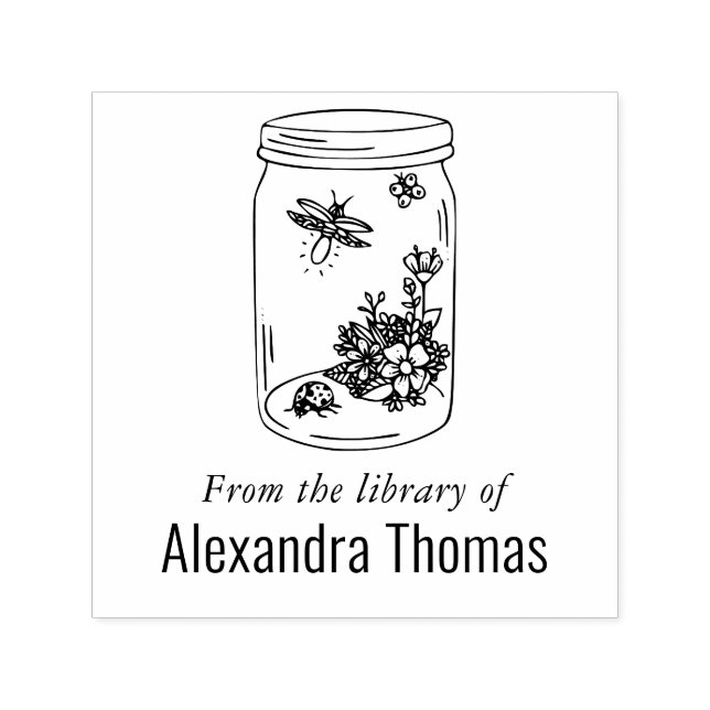 Firefly Flowers in Mason Jar Library Book Name Self-inking Stamp (Design)