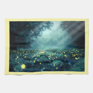 Firefly forest lightning bug woodland illustration tea towel