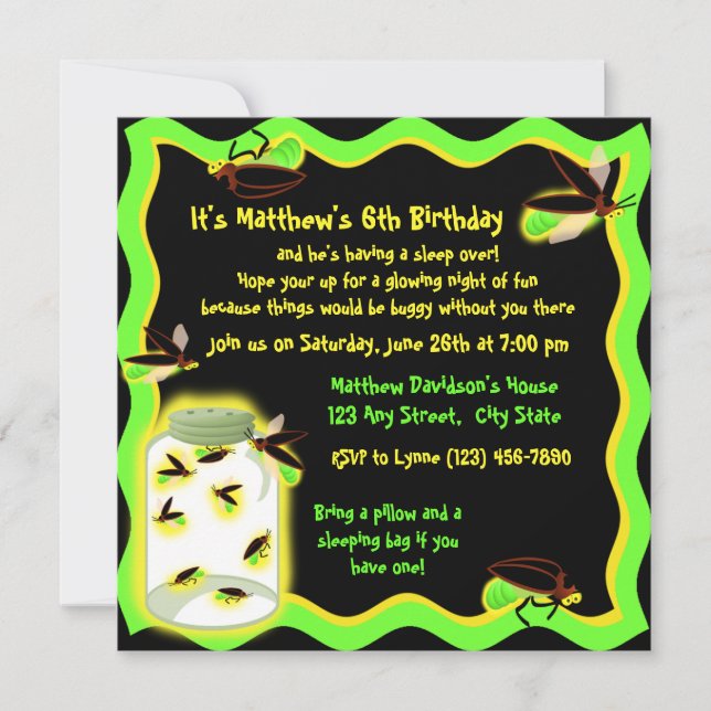 Firefly Frolic Birthday Invitation (Front)