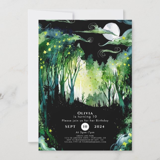 Firefly Glow Woodland Birthday Invitation (Front)