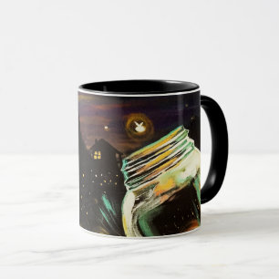 Firefly Jar Under Crescent Moon Whimsical Night Mug