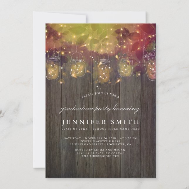 Firefly Lights and Mason Jars Graduation Party Invitation (Front)
