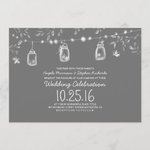 firefly lights mason jars rustic wedding invitation