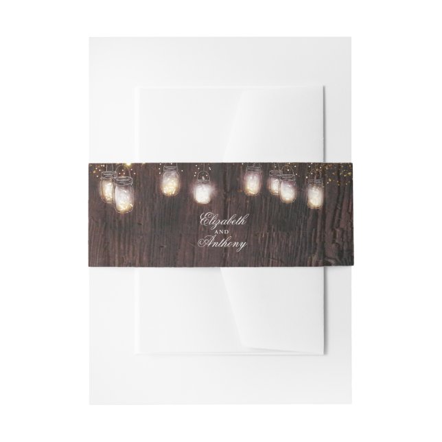 Firefly Lights Mason Jars Rustic Wedding Invitation Belly Band (Front Example)