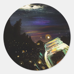 Firefly Mason Jar Moonlit Cottage Enchanted Night  Classic Round Sticker