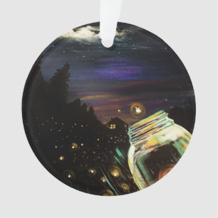 Firefly Mason Jar Moonlit Cottage Enchanted Night Ornament