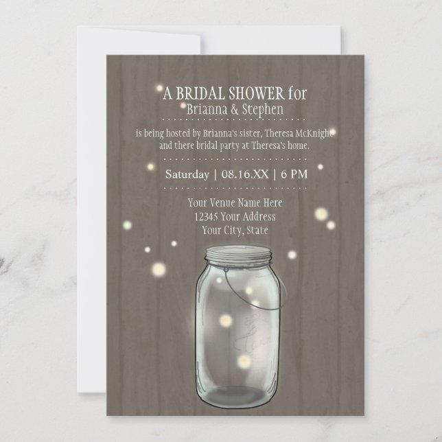 Firefly Mason Jar Rustic Country Couples Shower Invitation (Front)