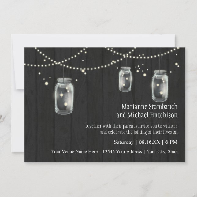 Firefly Mason Jar Rustic Country Night Weddings Invitation (Front)