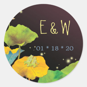 Firefly Night Frog Couple Wedding Monograms Classic Round Sticker