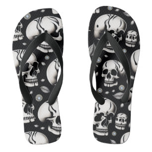 firehai blac and white skull print flip flops