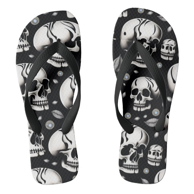 firehai blac and white skull print flip flops (Footbed)