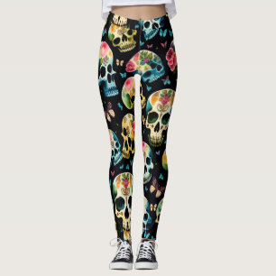 firehai halloween colourful skull print leggings