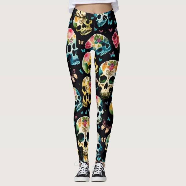 firehai halloween colourful skull print leggings (Front)