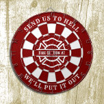 Firehouse Fire Station Fireman Dartboard and Darts<br><div class="desc">The perfect game item for the crew at the fire station! As shown for Fire Station #7 with one of our favourite firefighter slogans... Send us to hell, we'll put it out! But text is fully customisable. Just click the personalise button to easily change to a phrase of your own...</div>