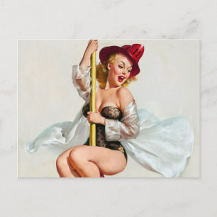 Firehouse Pin Up Postcard