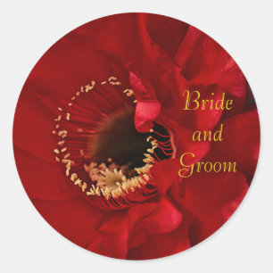 Firelight Cactus flower Bride and Groom Classic Round Sticker