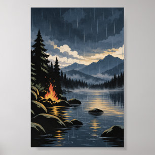 Firelight & Rain Modern Nature Poster