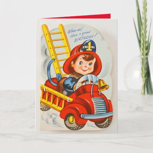 Fireman 1940s Vintage Birthday Card (Front)